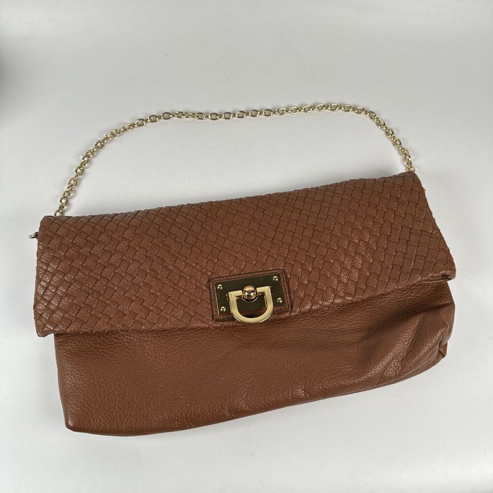 BANANA REPUBLIC Brown Gold Woven Leather Shoulder Bag Clutch Purse